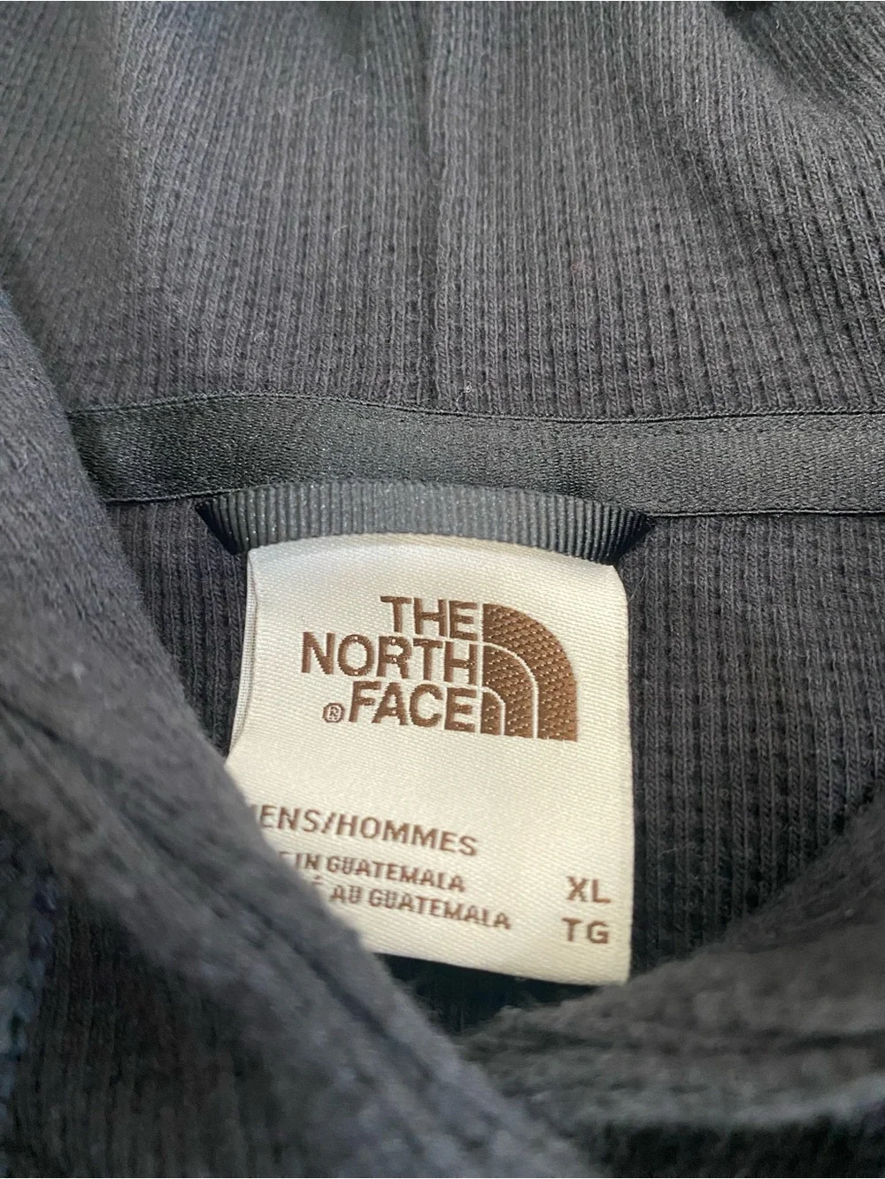 The North Face Mens XL Black Waffle Knit Thermal Pullover Hoodie Kangaroo Pocket